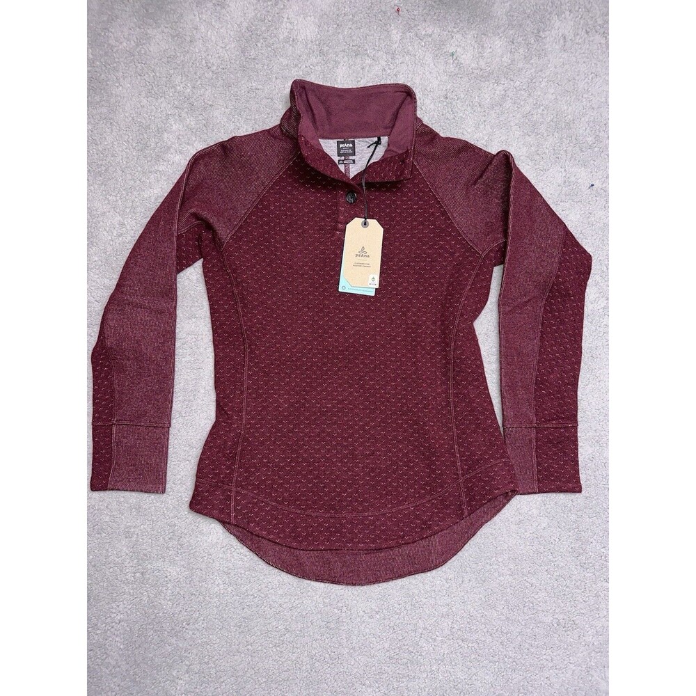Prana Womens Frozen Falls Sweater XS Red Mulberry Wool Pullover Layer Hiking